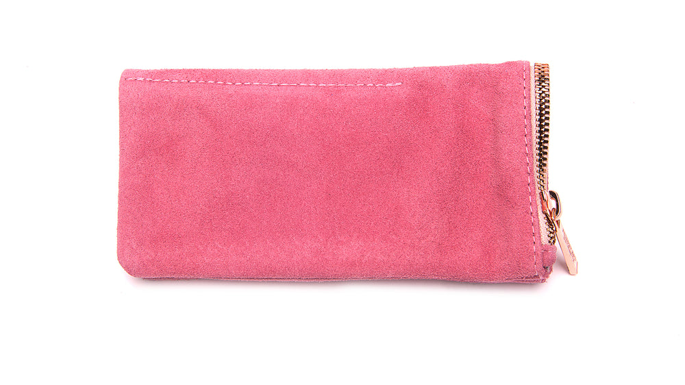 Salmon Pink Suede Leather Clutch Bag | SilkFred
